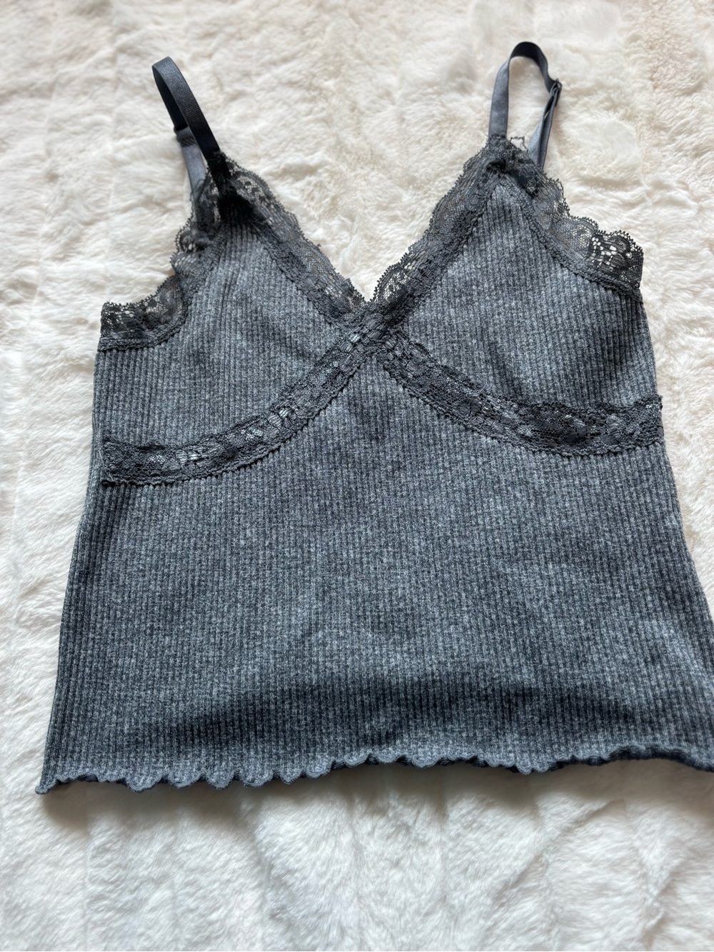 Gray Ribbed Lace-Trim Tank Top by Gypsy + Jade